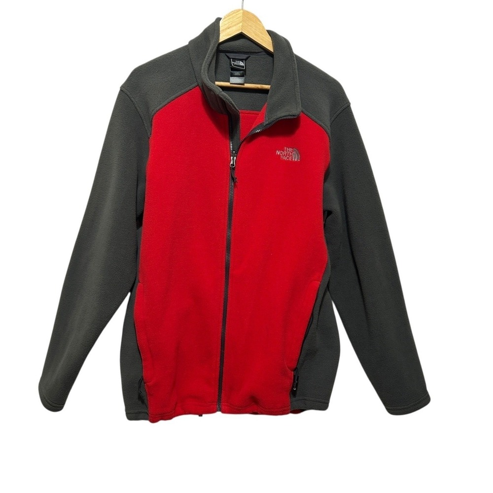 The North Face Mens Gorpcore Outdoor Fleece Jacket L Red Gray Full Zip‎ Pockets